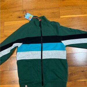 Lego Men’s Green and Blue Colorblock Zip-up Hoodie-size M